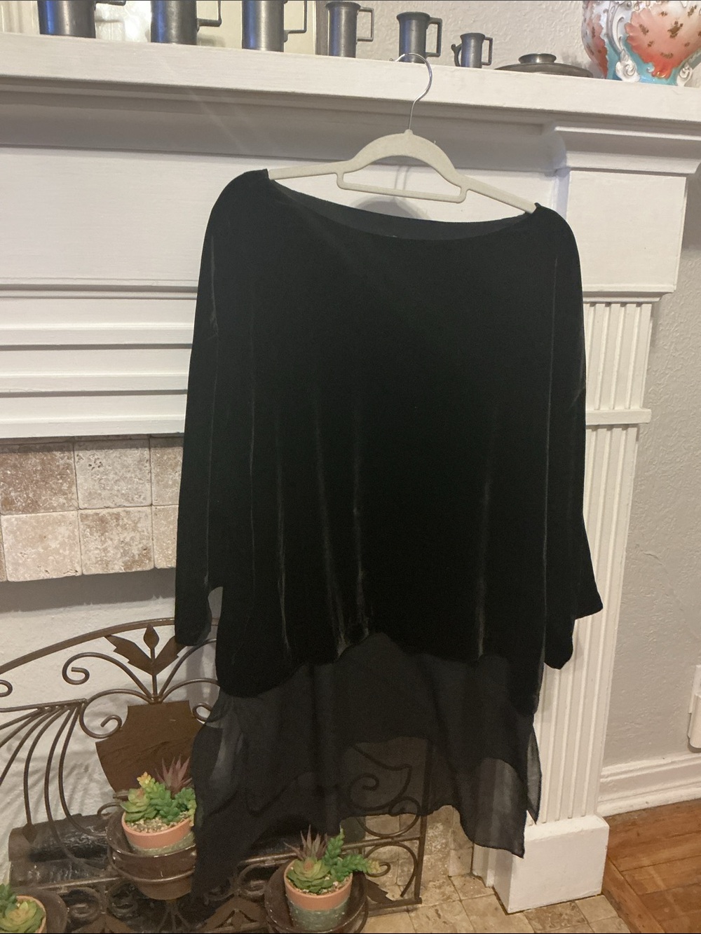 Eileen Fisher Black Velvet Tunic with Chiffon Hem XL